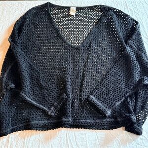 We The Free Black V-Neck Mesh Sweater